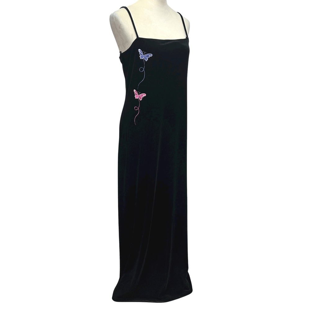 Y2K Velvet Butterfly Embroidered Maxi Dress XL Black Whimsigoth Fairy Romantic